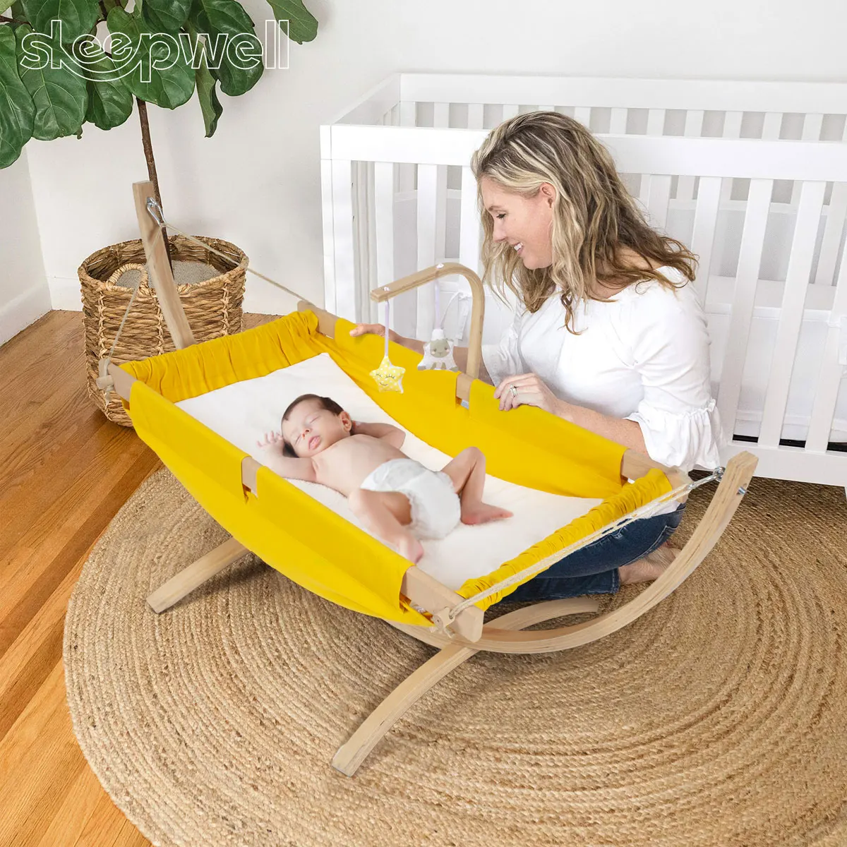 Baby cribs hammock naturel wood baby activated swinging practical installation inner bed baby cribs