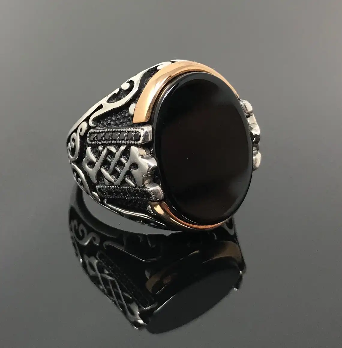 Oval Black onyx Stone Masterwork Ring for Men 925 Sterling Silver Collocation Fashion Natural Male Rings Vintage Antique Jeweler