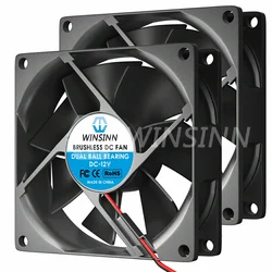 WINSINN 8025 80mm wentylator DC 5V 12V 24V tuleja/podwójne łożysko kulkowe chłodzenie bezszczotkowe 80x25mm 2PIN [2-pak]