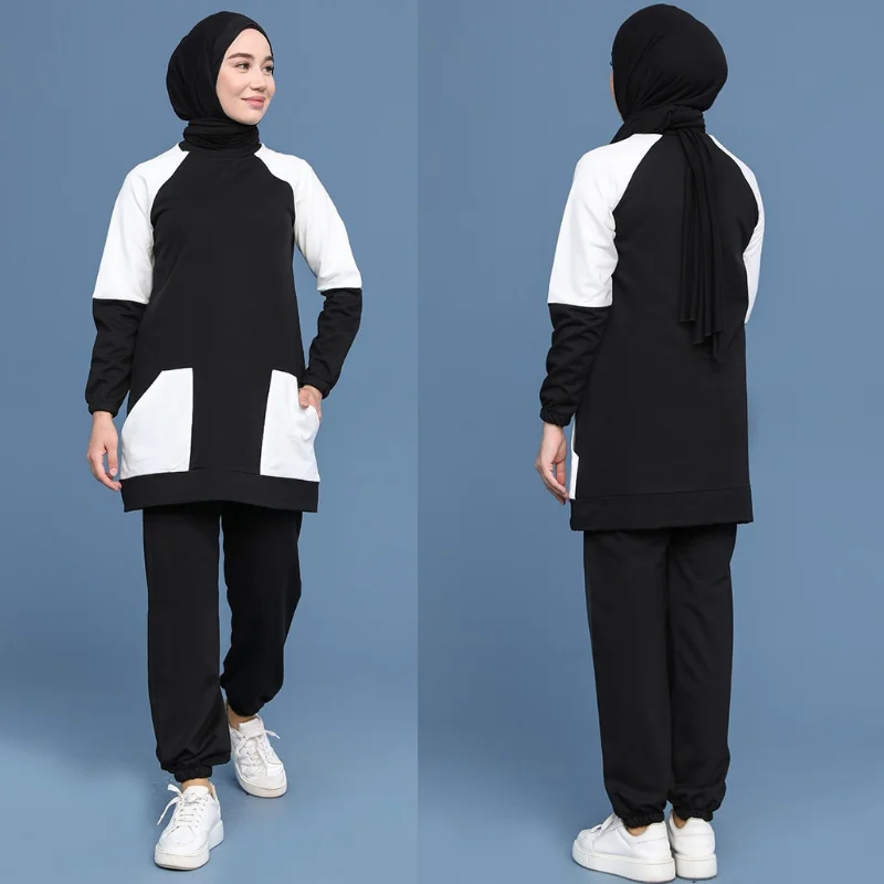 hijab women tracksuit tunic suit women hijab spor women tracksuit muslim fashion hooded casual Dubai Islamic sports arabia abaya