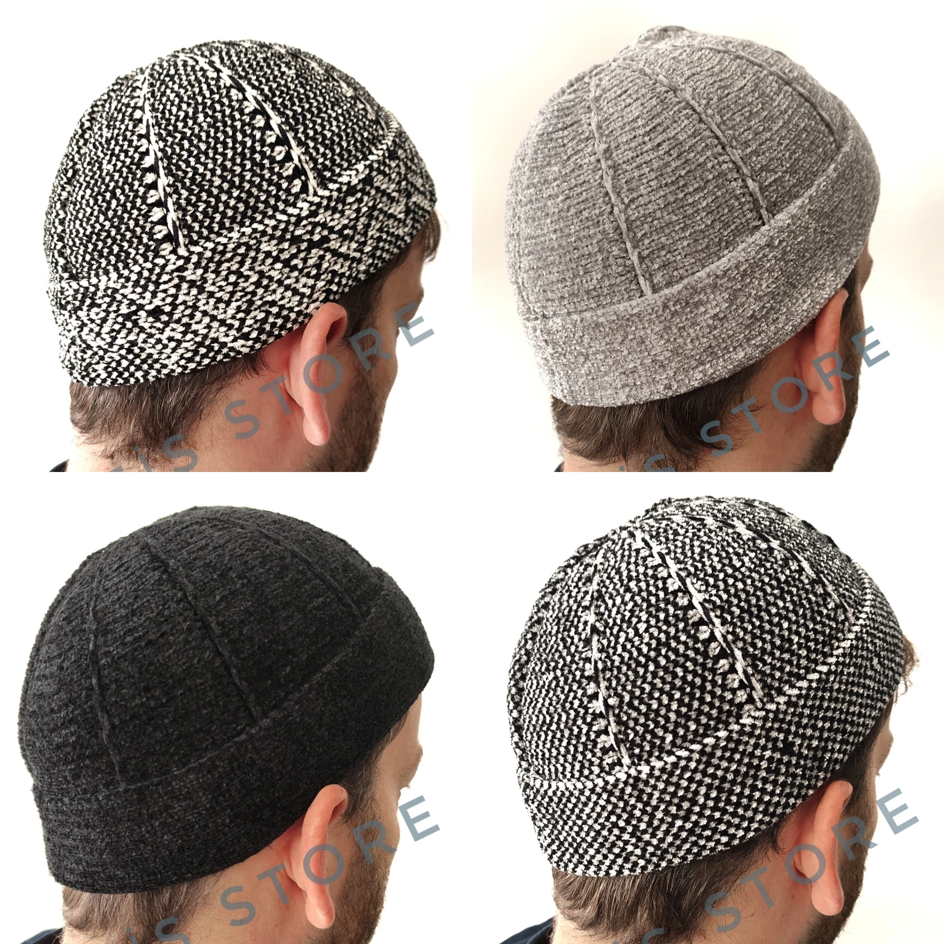 3 Pcs Mannen Moslim Gebed Hoeden Groothandel Chenille Fluwelen Breien Skullcap Islamitische Hoofd Solid Casual, Winter Cap