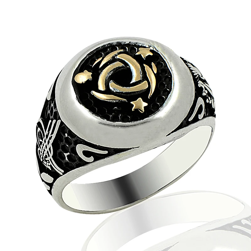 925 Silver Star Printed Casual Ottoman Rings for Men