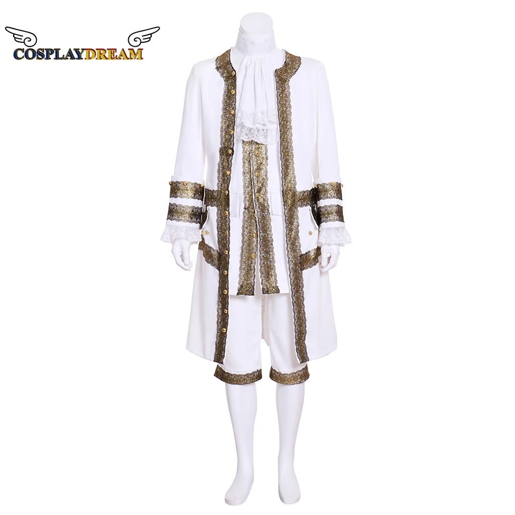 

18th Century Historical Tuxedo Retro Victorian Men's Regency Outfit Tailcoat Rococo Medieval White Uniform Colonial Military Cos