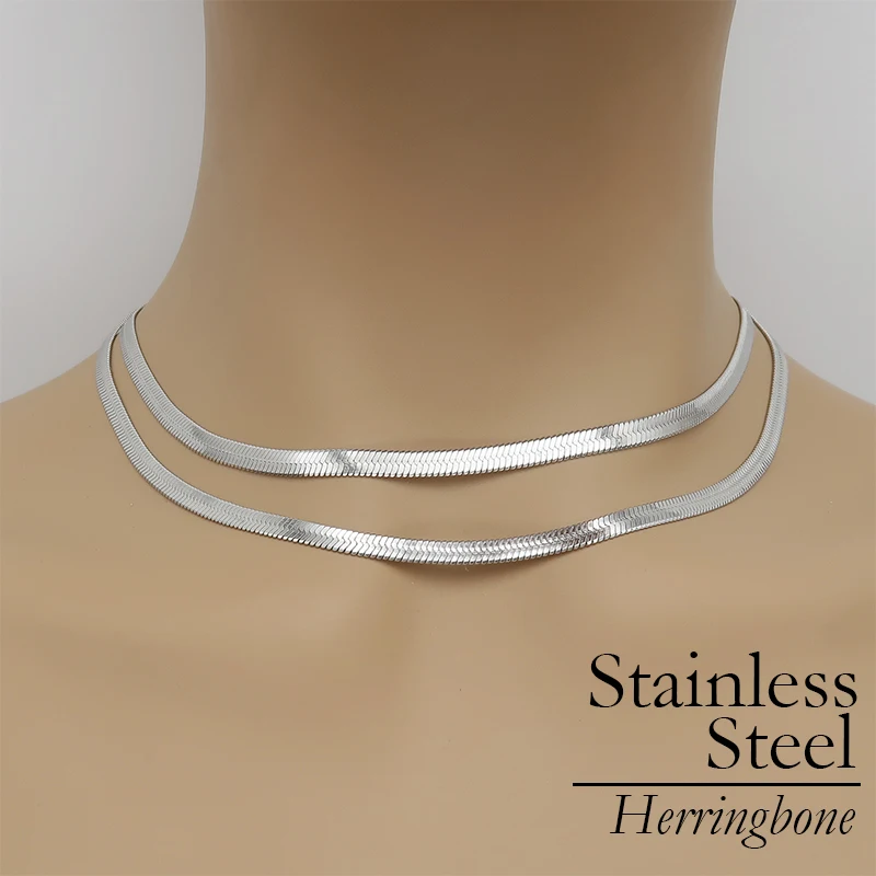 20 Pieces Herringbone Necklace Stainless Steel Snake Chain Necklace Choker for Women or Men