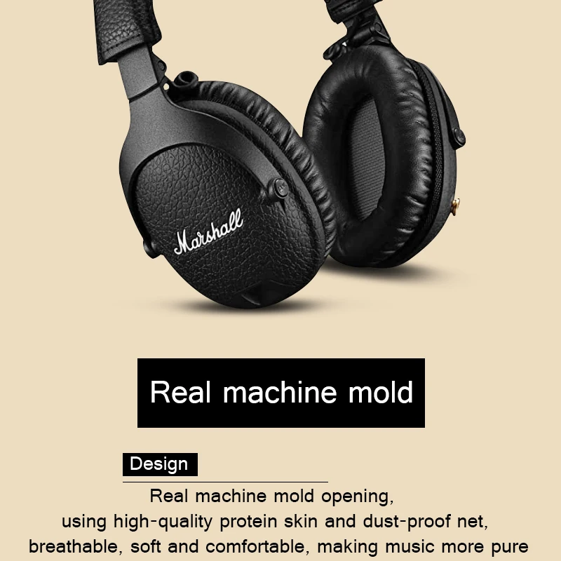 Cuscinetti di ricambio cuscinetti per le orecchie cuscini copertura per Marshall Monitor 1.0 / 2.0 / ANC cuffie cuffie spugna in pelle 1 paio nero