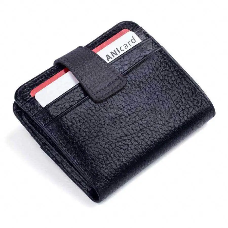 Customizable Personalized Genuine Leather Classic Men's Wallet Black Cosmopolit Gripper Snap Fastener Functional Card Holder
