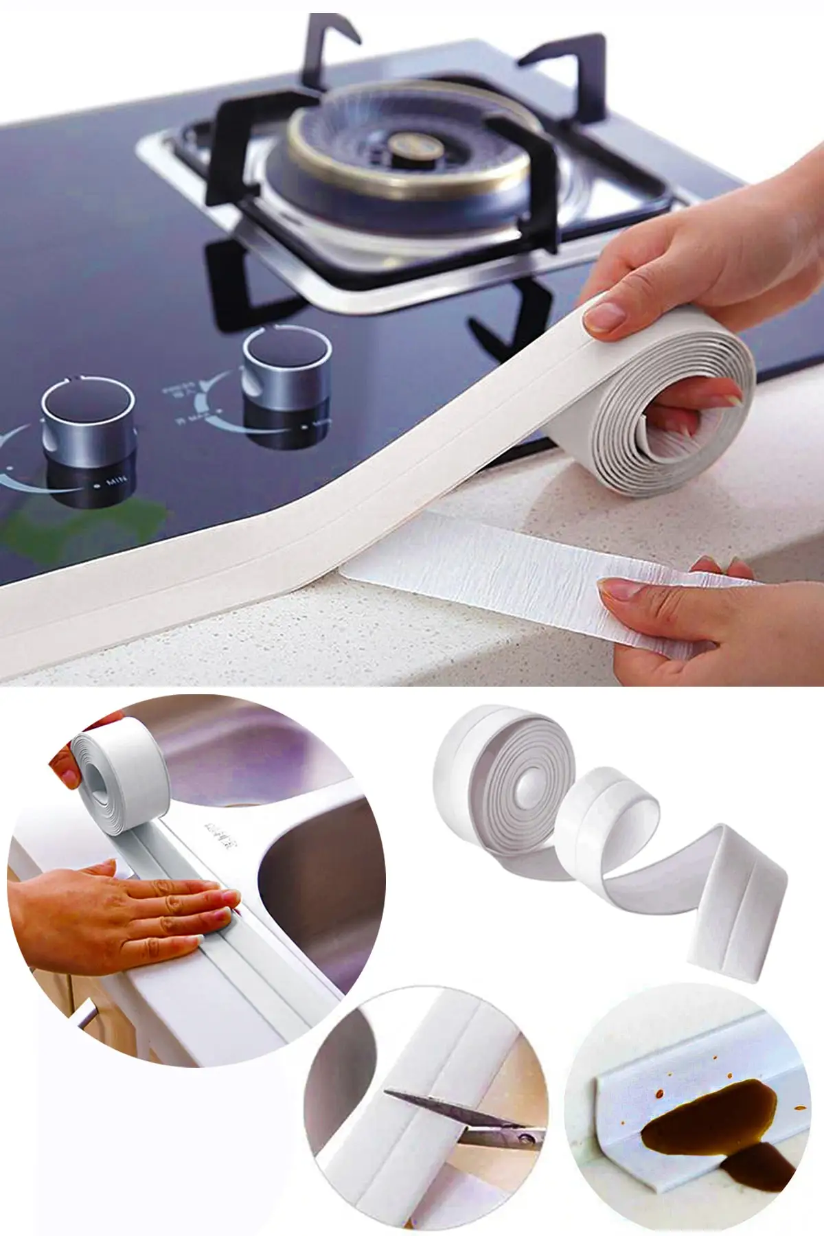 3.2M PVC Sealing Strip Kitchen Bathroom Shower Sink Bath Sealing Strip Tape Bath Wall Sink Basin Edge Self Adhesive Sealing Tape