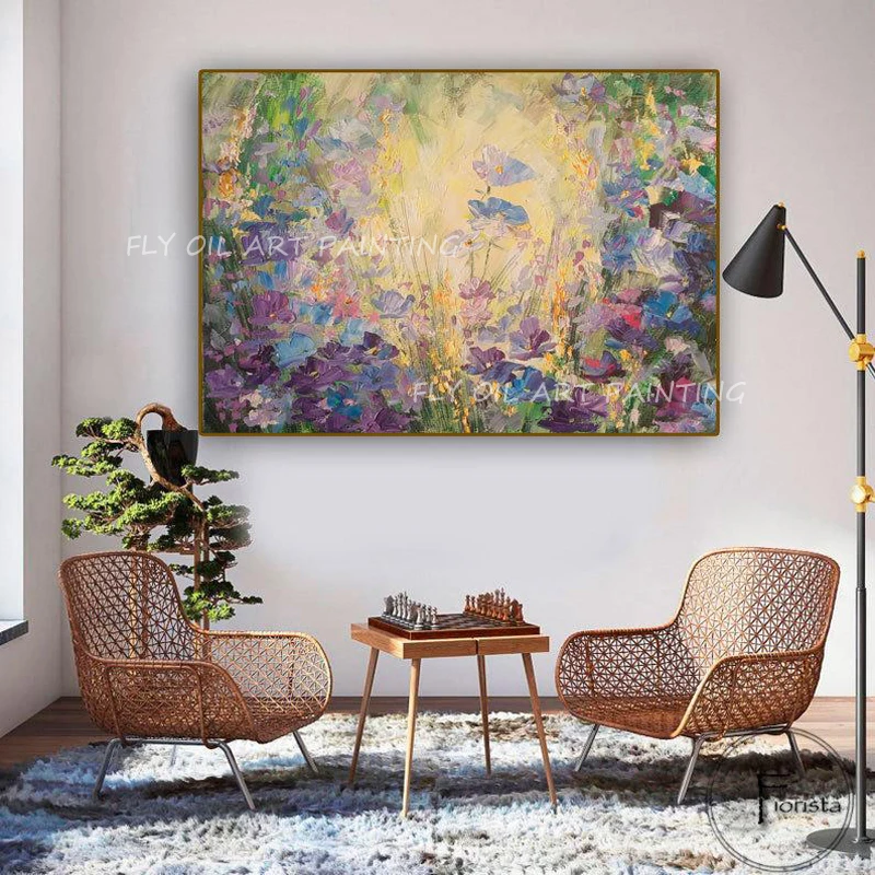 

100% Handmade Flower Classic Thick Knife Landscape Oil Painting Art Home Decoration Pieces For office Living Room Unframe