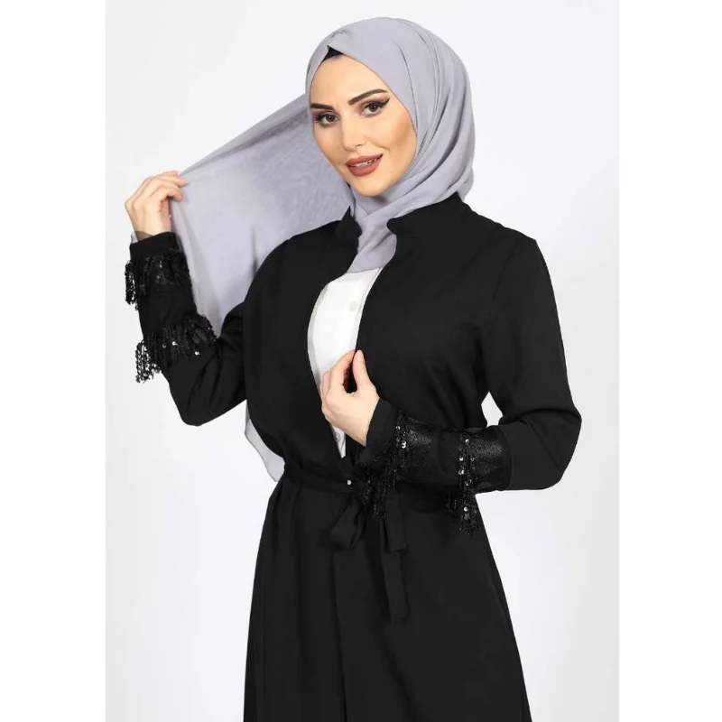 

Stamp Detailed Abaya Turkish Muslim Woman's Clothing turkish clothes for women Dress Hijabi Autumn Muslim Robe Women's Long