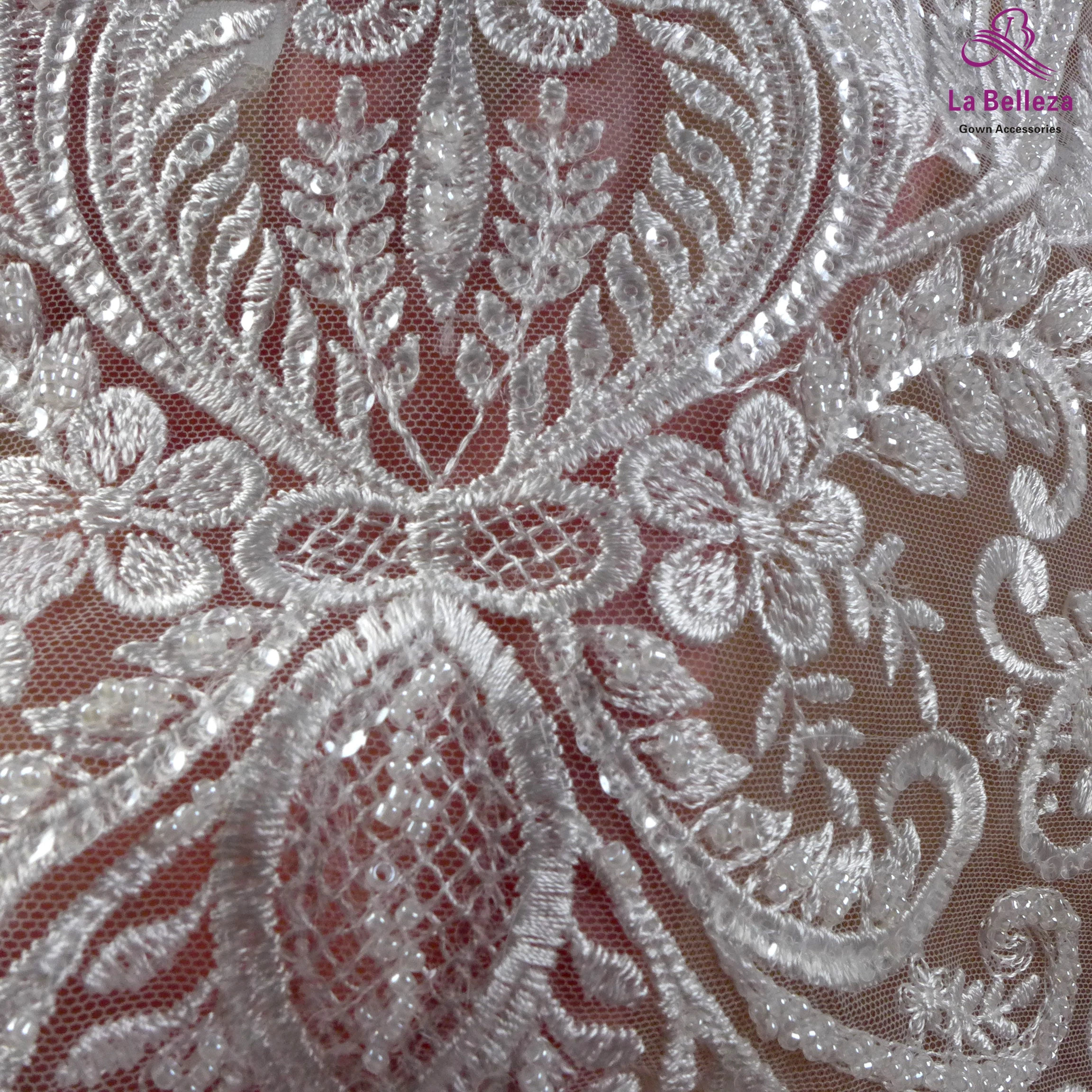 La Belleza new lace fabric,beads embroidery bridal lace fabric,polyester with clear sequins large patterns lace fabric 1 yard