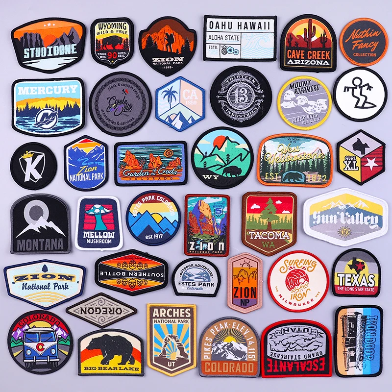 Outdoor Adventure Patches For Clothing Mountain Nature Travel patches On Clothes Round Stickers Cartoon Sewing Patch Badges DIY