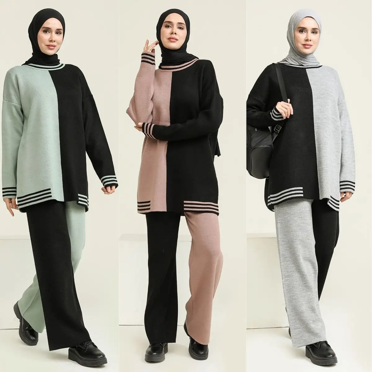 Knitwear Tunic Pants Double Suit Seasonal Winter Women's Two Color Clothing Hijab Muslim Sports Daily  Casual  Istanbul  Fabric