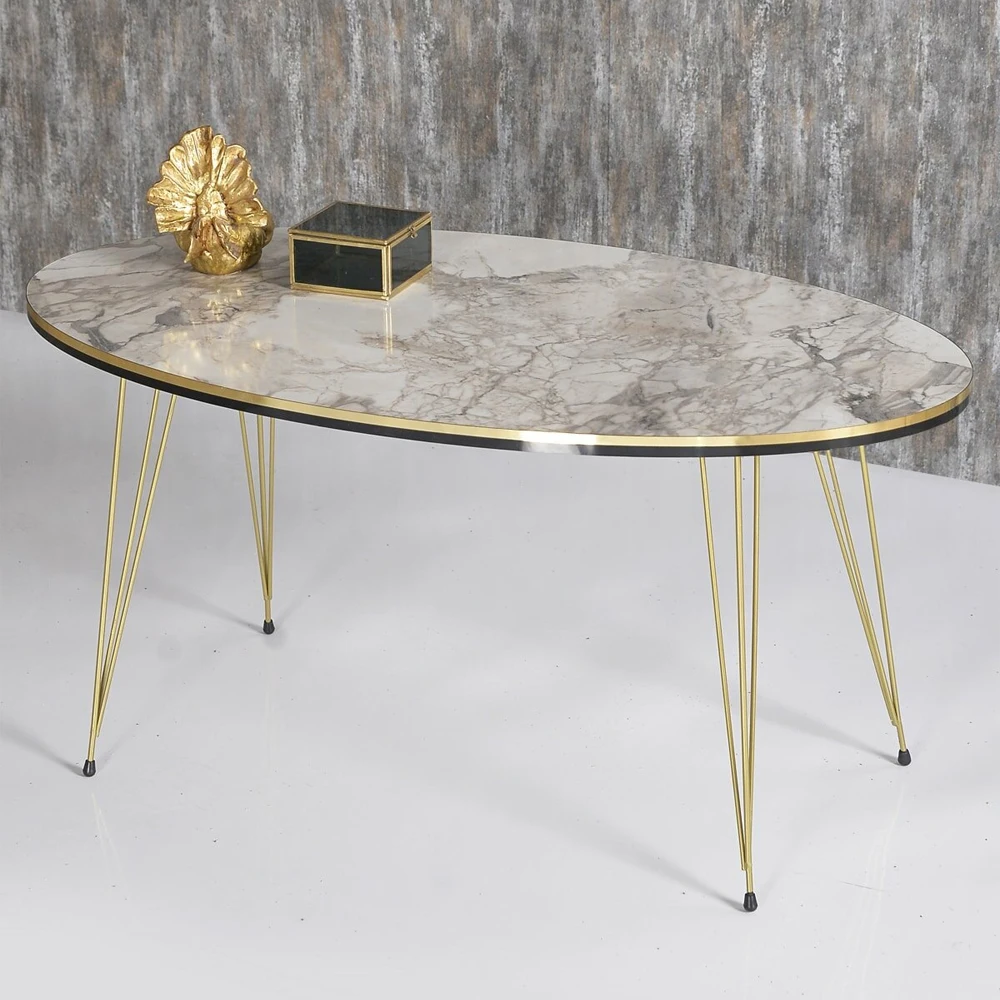 Modern Center Table Metal Wire Leg Assembled Center Table Tea Coffee Service Table Ellipse Living Room Table - Colour Options