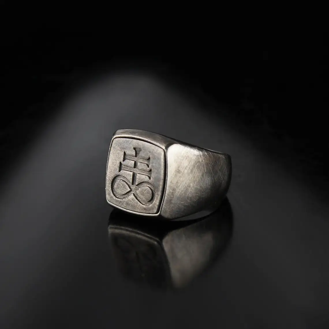 925 Sterling Silver Mens Ring Sigil of Lucifer Devil Seal of Satan Leviathan Cross Men Ring