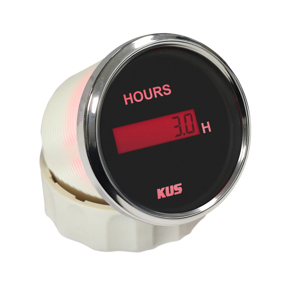 KUS 52mm Universal Hour Meter Gauge 0-99999.9H with Red Yellow Backlight for Truck Boat Car 9-32V