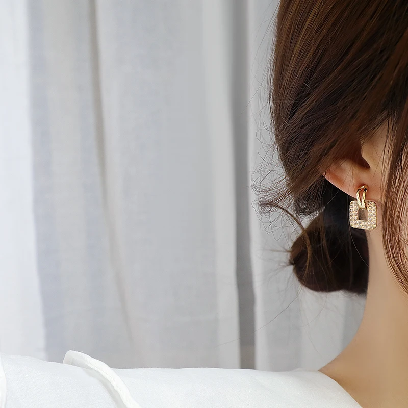 Heißer Verkauf Exquisite Luxus Zirkon Ohrringe Für Frauen AAA Zirkon Glänzenden Strass Geometrische Ohrring Party Hochzeit Schmuck – Detail 4