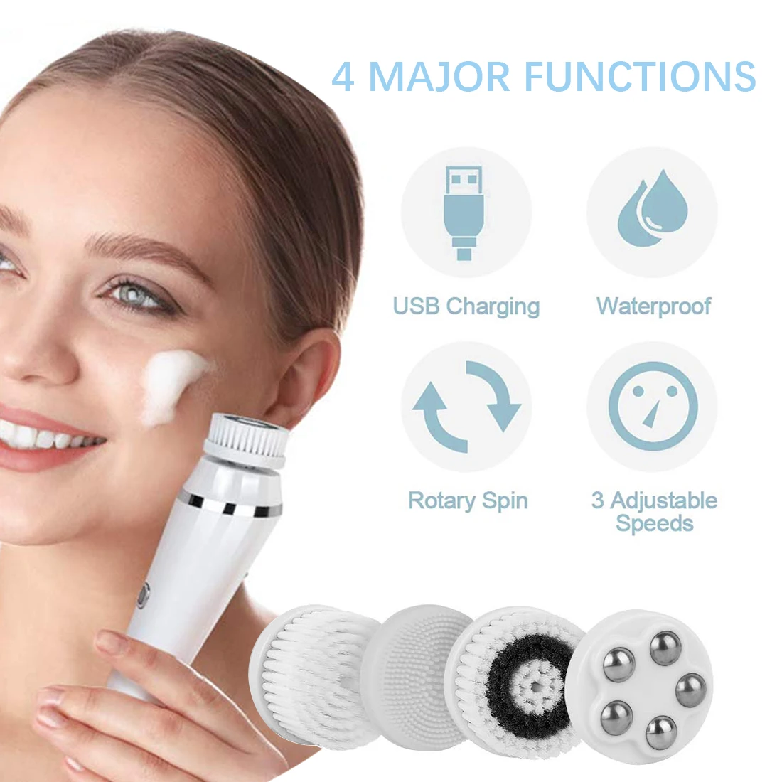 4 heads Electric Silicone Face Skin Care Cleansing Brush Sonic Facial Cleanser Roller Massager Blackhead Remover Pore Cleaner