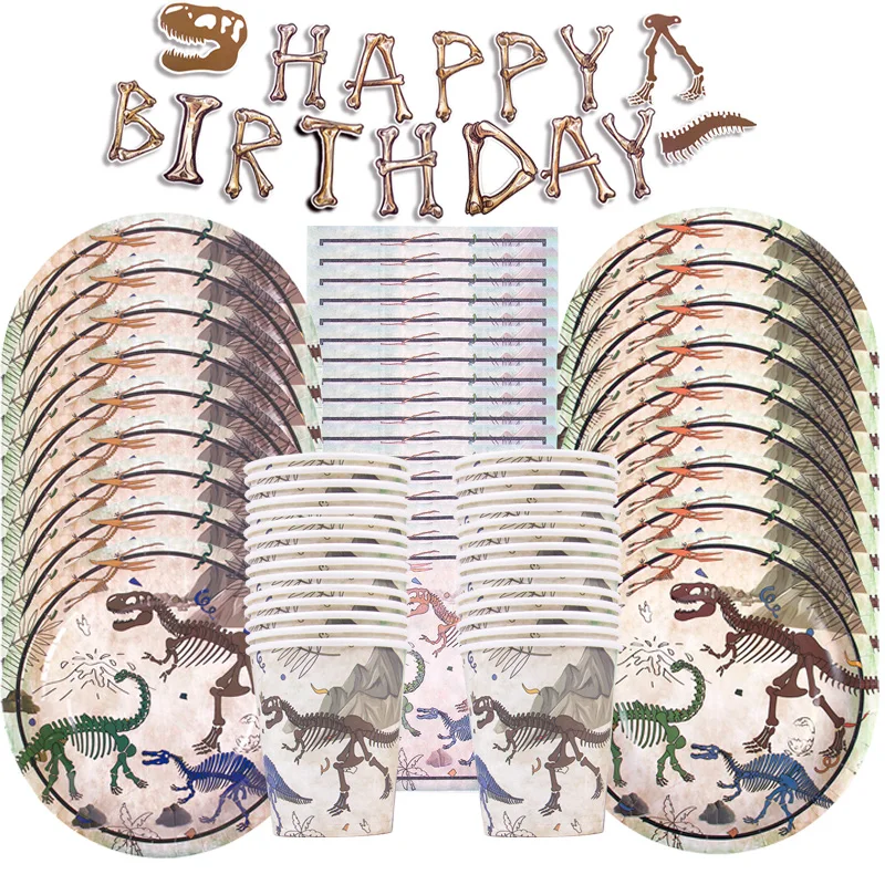 Fossil Dinosaur Party Supplies Disposable Dinosaur Plates and Napkins for Boys Dino Theme Birthday Party Disposable Tableware