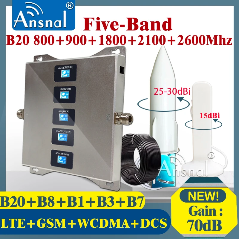 Five-Band B20 800 900 1800 2100 2600Mhz Cellular Amplifier 4G Cellphone Repeater GSM 2g 3g 4g Network Signal Booster GSM UMTSLTE