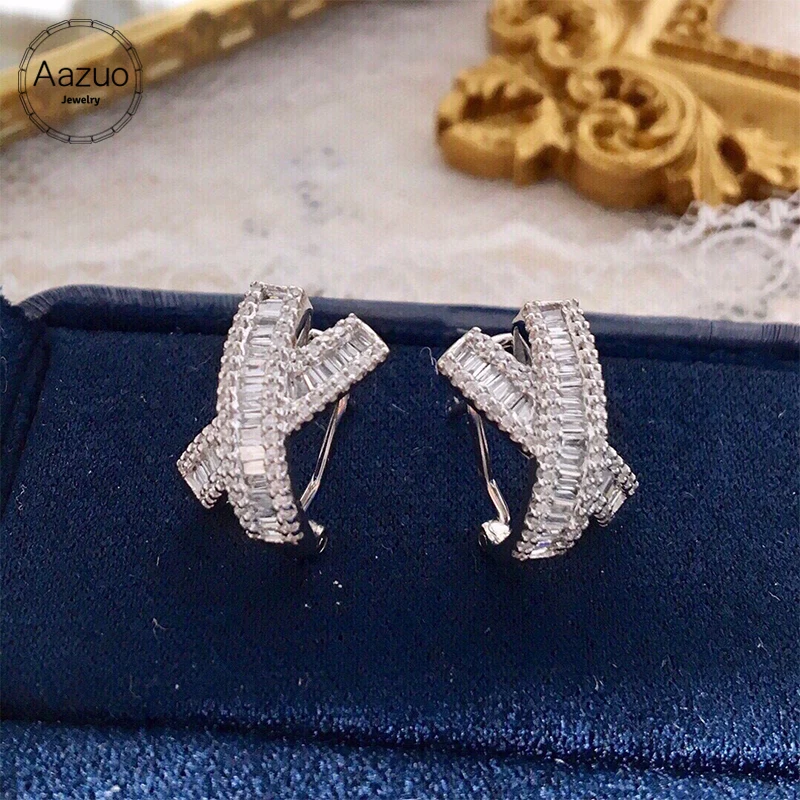 Aazuo Hot sale 18K Solid White Gold Real Diamonds 0.60ct Letter X Stud Earrings Gifted For Women Wedding Birthday Party Au750