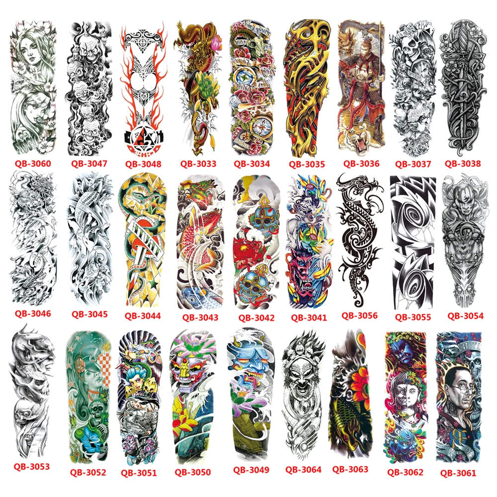 Full Arm Fake Tatoos For Men Waterproof Temporary Tattoo Large Size Sleeve Sticker Henna Skeleton Transfer Tattoos Makeup Tools