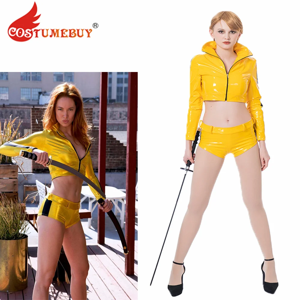 Kill Bill Cosplay Costume Yellow Sexy Crop Top Shorts The Bride Beatrix Kiddo Costume Killer Assassin Leather Jacket For Women