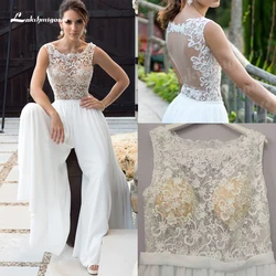 Modest White Wedding Jumpsuit Beach Wedding Dresses O Neck Floor Length Boho Wedding Gowns Outfit Customize lace Robe De Soire