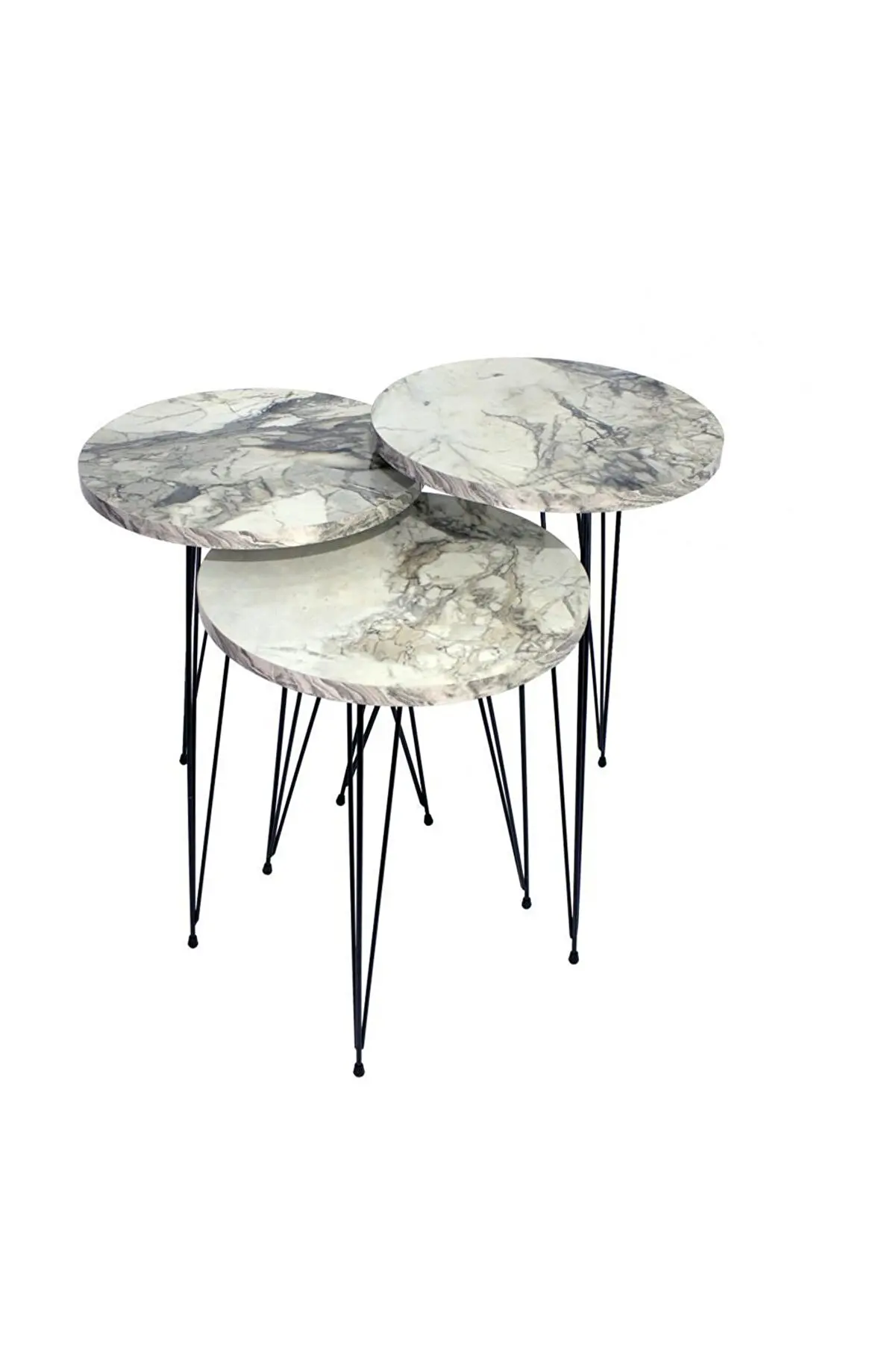 Decorative Zigon Coffee Table Metal Foot PCs set Serving Stand Black Marble Pattern Coffee Book Flower Dining Service Table