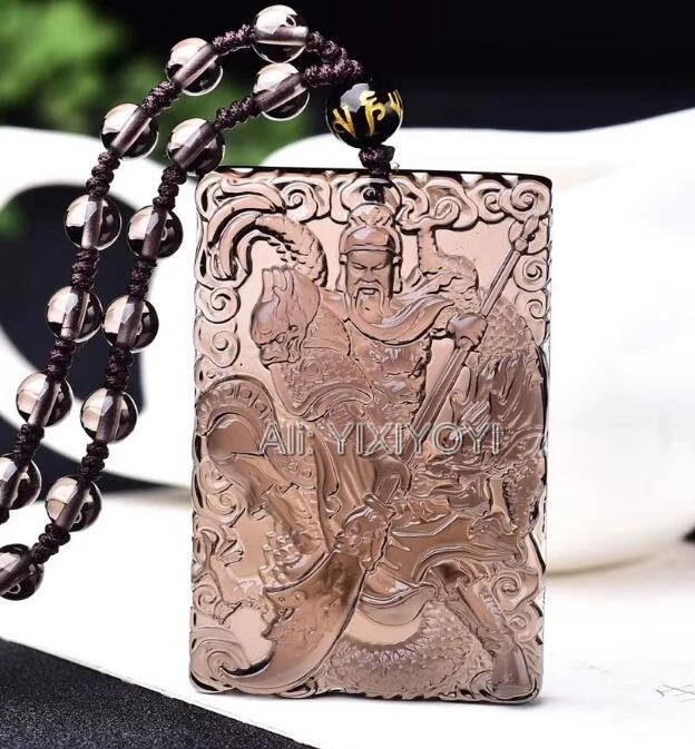 YIXIYOYI Natural Ice Obsidian Carved Chinese Sword GuanGong Lucky Amulet Pendant + Black Beads Necklace Charming Jewelry