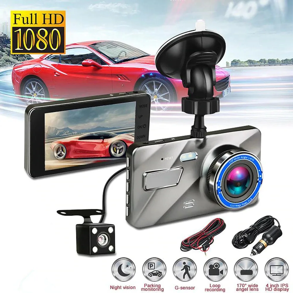 4 inches 1080P dual lens 170degree HD camera car DVR dash auto vehicle video recorder G-sensor night vision motion Detection