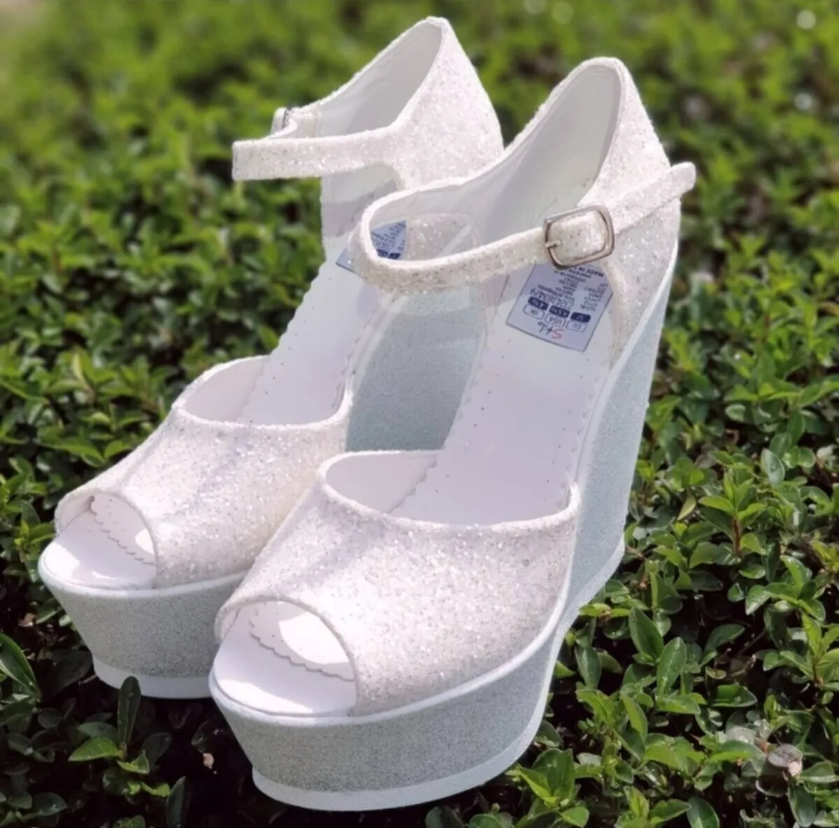 High Wedge Heel 13CM White Glitter Bridal and Party Shoes Wedding Shoes Glitter White Wedge Heel Women White Sandals