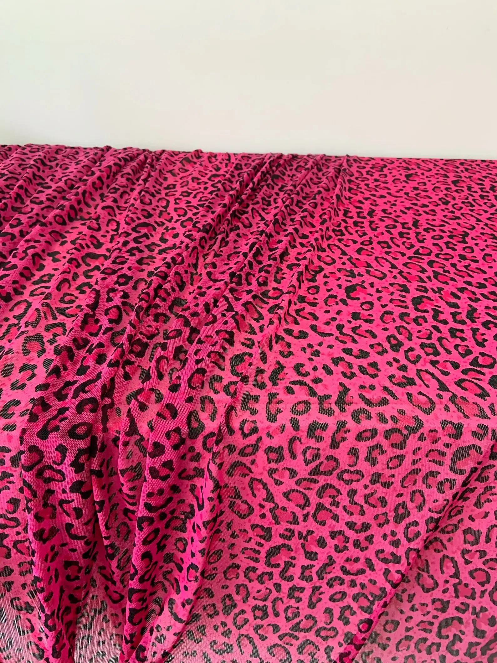 Hot Pink 4 Way Stretch Tulle Fabric With Leopard Pattern Power Mesh Fabric Soft Elastic Tulle Fabric Super Smooth Well Drape