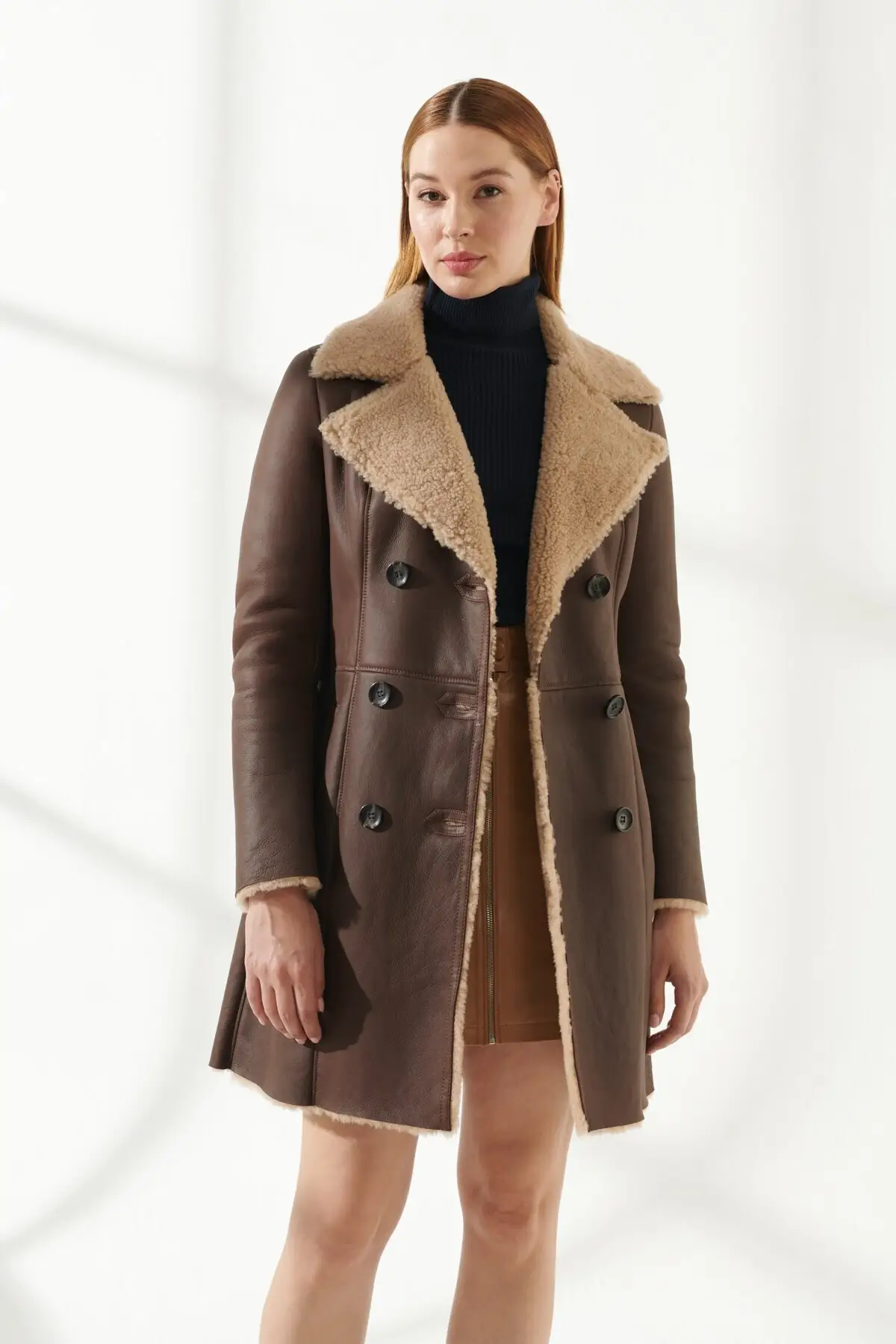 Free shipping brown winter genuine sheepskin wool women coat, classic jacket models  Keeps warm and waterproof