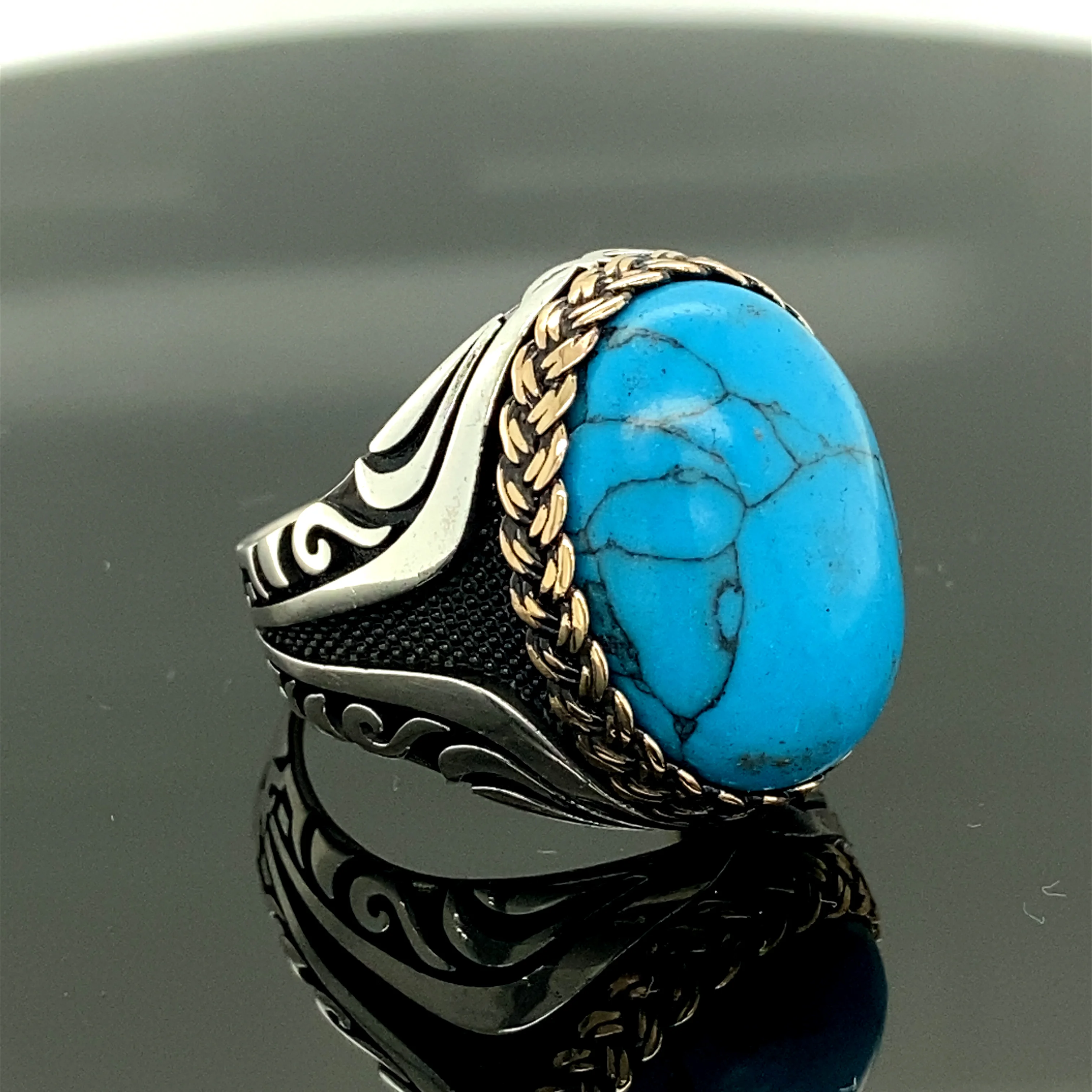 

Handmade Turquoise Stone Ring, Made of 925 Sterling Silver, Ottoman Style Women / Men Can Use