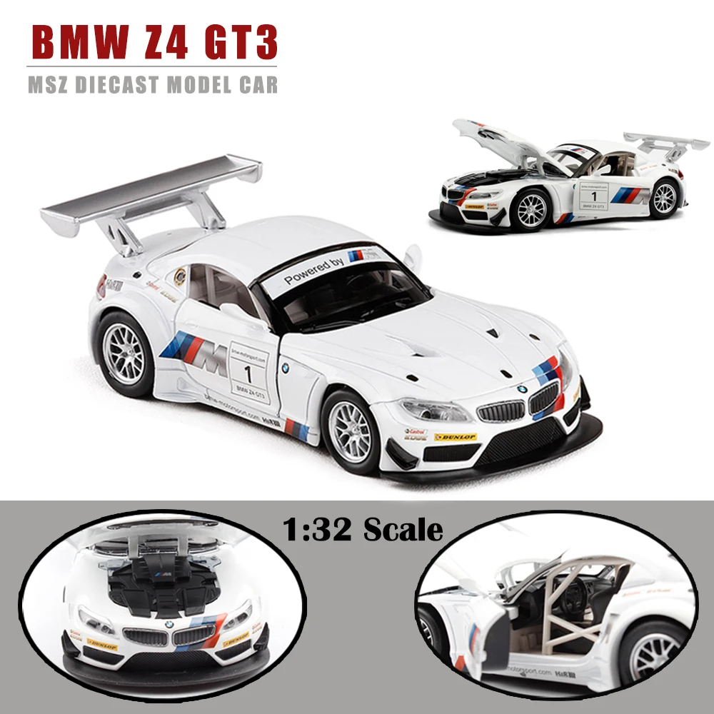 

MSZ 1:32 Scale BMW Diecast Alloy Miniatura Models Racing Car Pull Back Openable Doors Sound Light Toys For Kid Boy