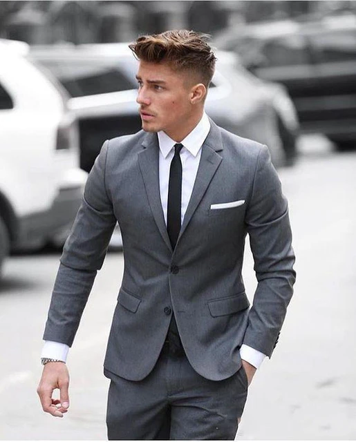 Elegante abito da uomo grigio su misura due pezzi smoking da sposa abiti da sposo Slim Fit giacca pantaloni AliExpress