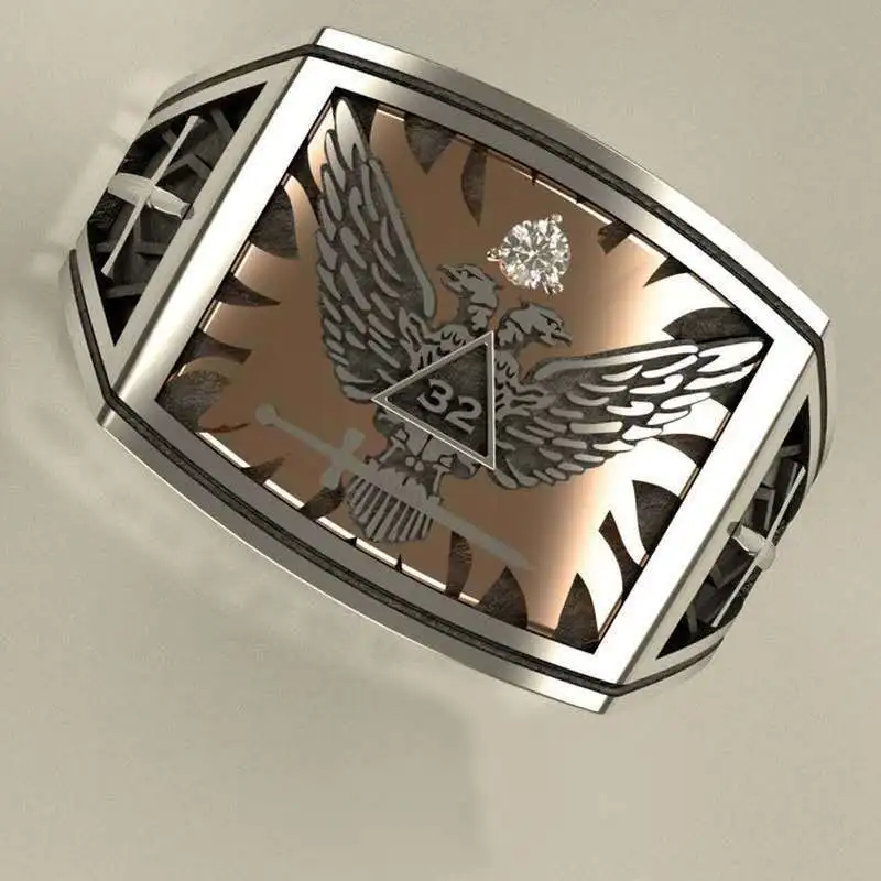 Masonic Freemasonry Stainless Steel Double Head Eagle Rings For Men Motorcycle Party punk Hip Hop Biker Men's Ring Jewelry Gift