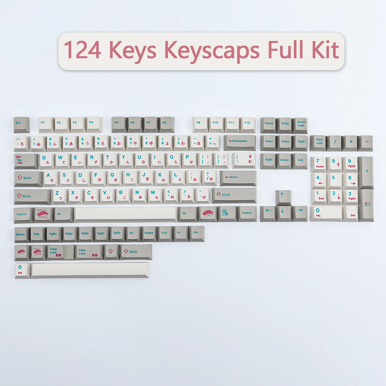 GMK Sushi Keycaps 124 Keys Dye-Sublimation Cherry Profile PBT Keycaps for MX Switches Mechanical Keyboards 7U and 6.25U Spacebar