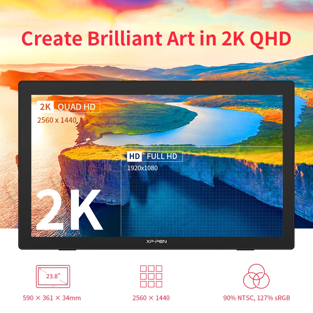Imagem -02 - Xppen Artist 24 Qhd Graphic Tablet Monitor 2k Resolução 238 Polegadas Caneta Desenho Display Suporte 60 Graus de Inclinação para Windows Mac