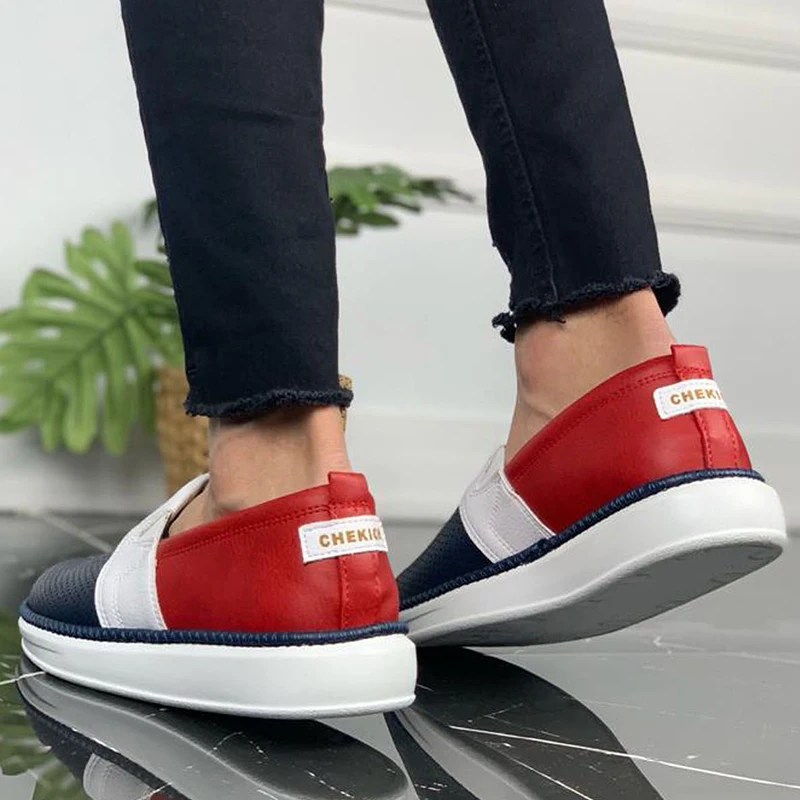 Chekich Chaussures Homme Blanc Bleu Marine Rouge Cuir Artificiel Couleurs Mélangées Slip On Sneakers Casual Randonnée Sport Marche Original Vulcanisé Respirant Inodore Léger Confortable De Mariage Appartements CH091