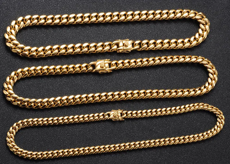 6mm/8mm/10mm/12mm Hip-Hop Hochglanzpoliertes Gold Farbe 316L Edelstahl Curb Cuban Link Kette Halskette Geschenk für Männer Schmuck – Detail 11