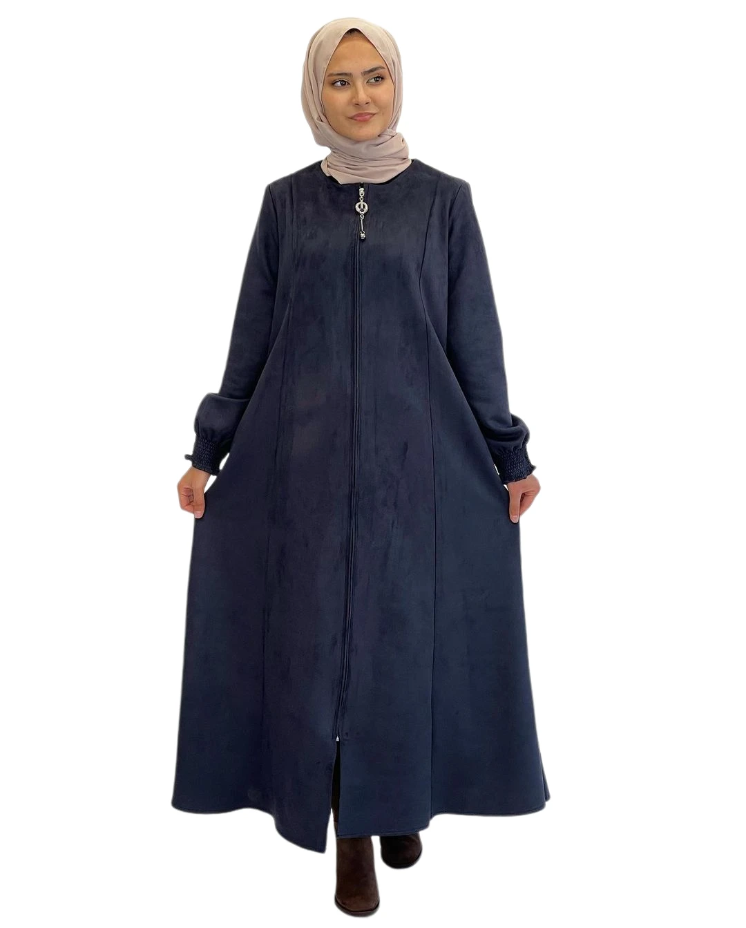 Muslim Abaya Islamic Hijab Fashion Clothing Suede Fabric Piece Pattern Pockets Winter For Ferace