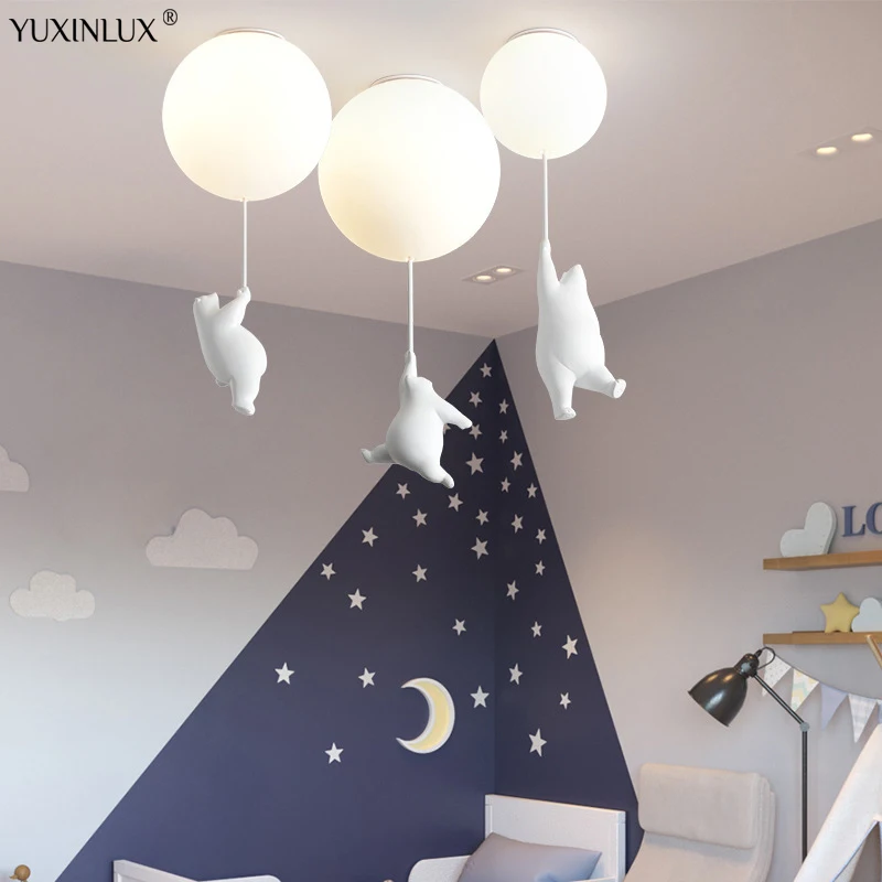 

Modern Cartoon Balloon Bear LED Ceiling Lights Lovely Baby Children's Room For Bedroom Living Room Decor Hanging Light Fixtures