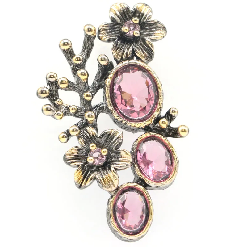 44x26mm Bohemia Design Vintage 9.3g Flowers Created Pink Kunzite Blue Aquamarine For Women Black Gold Silver Pendant Wholesale