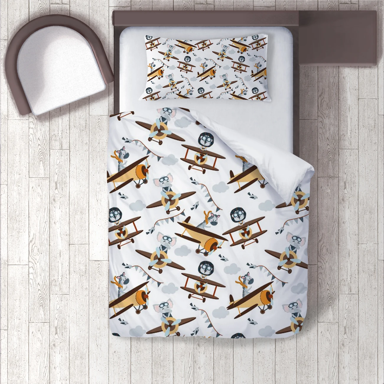 

Duvet Cover Set Bedding Set Pillow Case for Baby and Kids Room 3D Printed White Animals Plane Model 1392