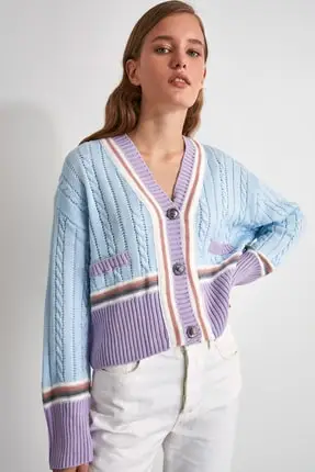 Blue Lilac Button Detailed Knit Cardigan French new elegant new spring 2020 show white long-sleeved lilac female knit cardigan