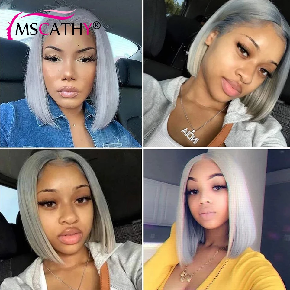 13x4 Grau Bob Spitze Vorne Menschenhaar Perücken Für Frauen HD Pre Gezupft Spitze Frontal Perücke Gerade Kurze bob Spitze Front Perücke Reines Haar