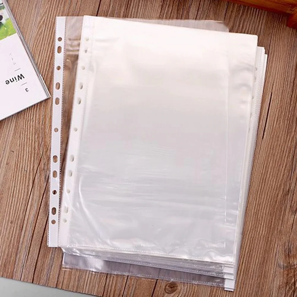 A4 11 Holes Sheet Protector 100 Pieces Non-Glare 30 Micron Plastic Punched Pockets Folders Transparent Folder Bag Punched Pocket