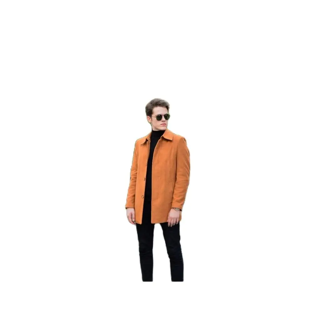 Men's Removable Fur Collar Tan Color Cachet Coat 2021 Autumn Winter Season Outwear High Quality Front Buttoned SlimFit YoungStyl