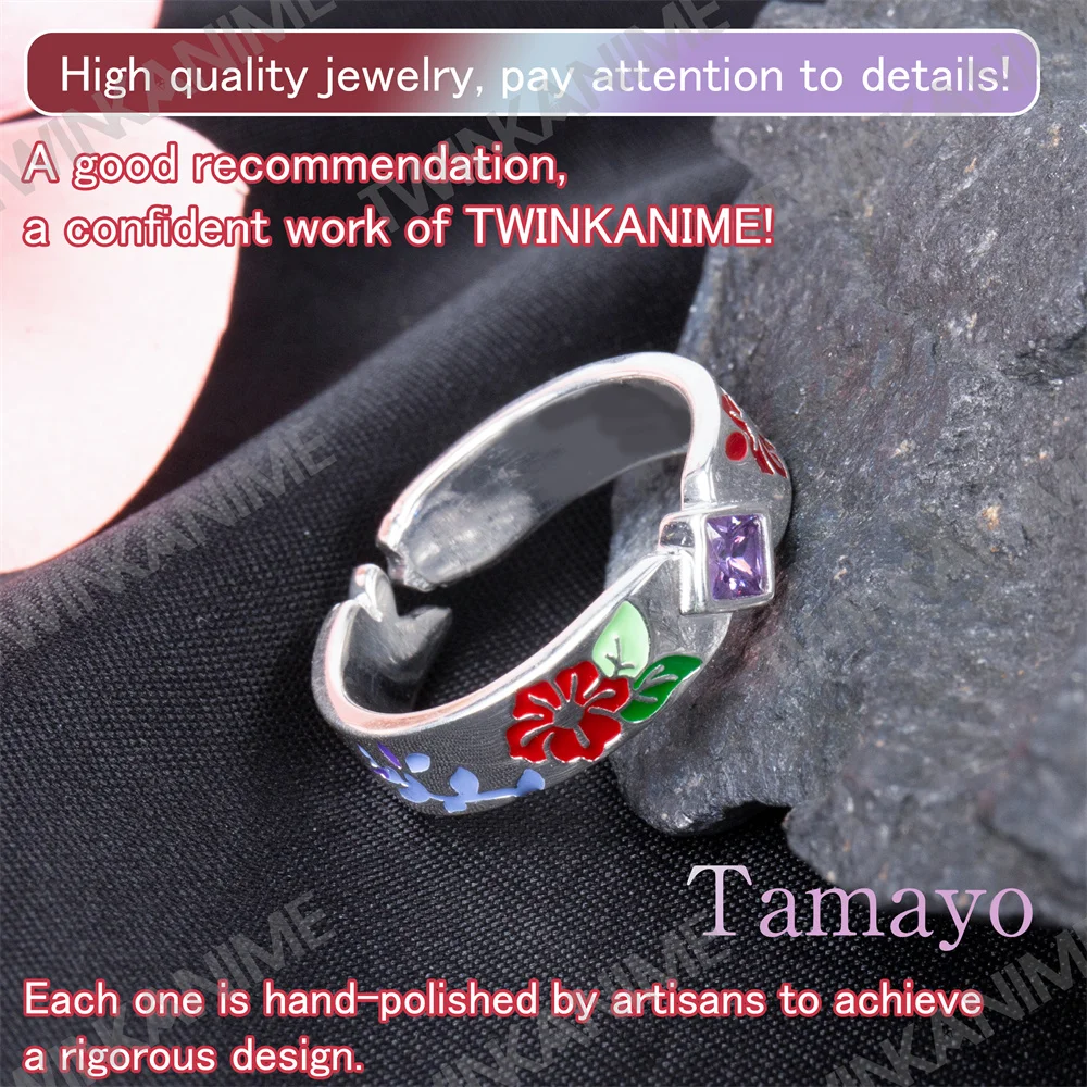 TWINKANIME S925 Sterling Silver Demon Anime Slayer Ring Adjustable About 7-9# For Men Women Holiday&Birthday Gifts